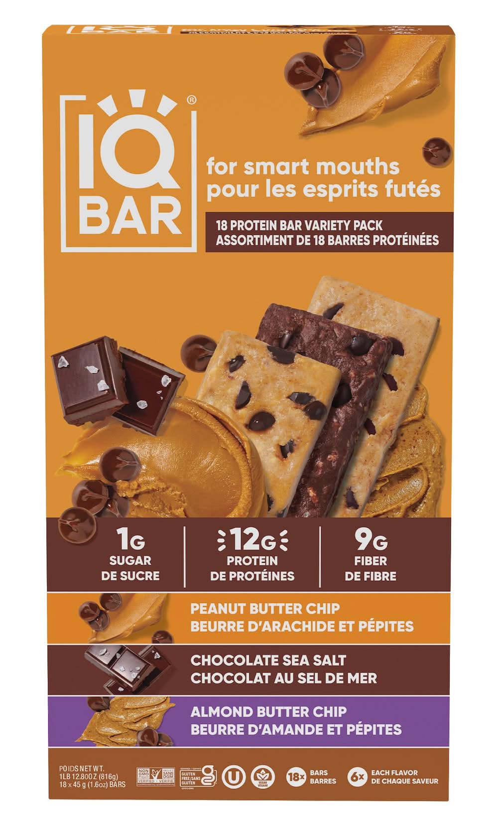 Iqbar - Assortiment De Barres Protéinées, 18 × 45 G / Iqbar Protein Bar Variety Pack, 18 X 45 G