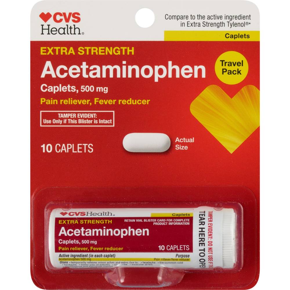 Cvs Health Extra Strength Acetaminophen Pain Reliever & Fever Reducer 500 Mg Caplets, 10 Ct