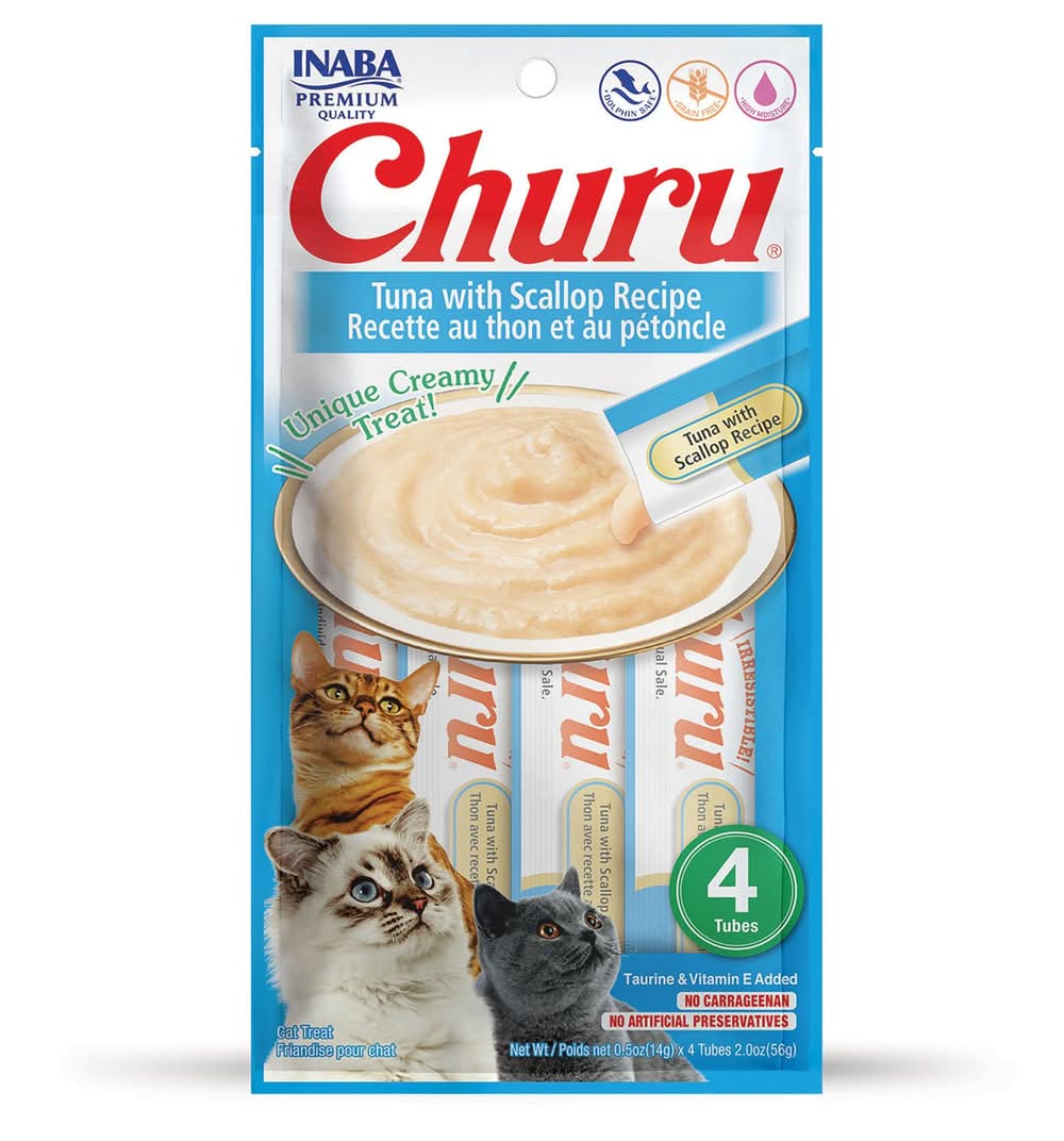 Inaba Churu Tuna with Scallop Recipe Cat Treats, 4 pack