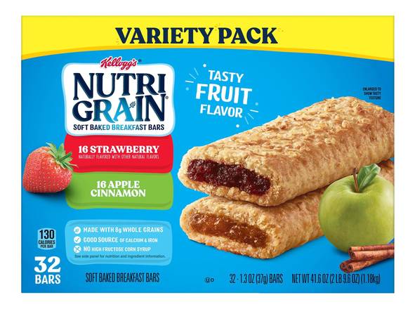 Nutri Grain Soft Baked Strawberry/Apple Cinnamon Breakfast Bars Variety Pack(32 Ct)