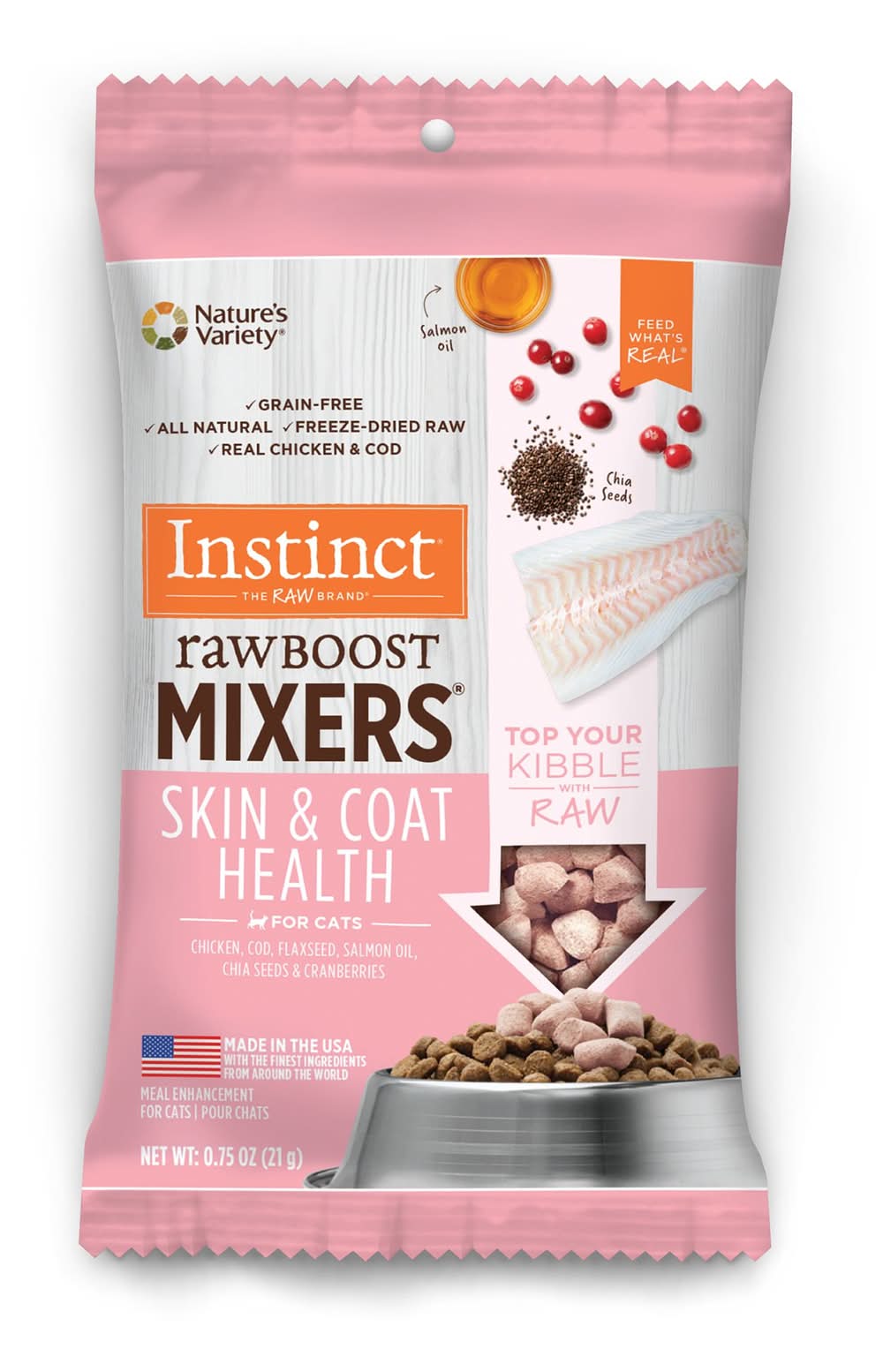 Instinct® RawBoost Mixers Skin & Coat Health Cat Food Topper - Natural, Grain Free, Freeze Dried (Flavor: Chicken & Cod, Size: 0.75 Oz)