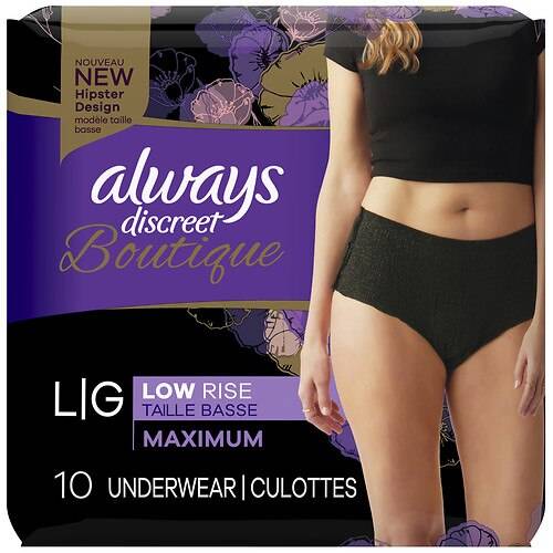 Always Discreet Boutique Boutique Incontinence Underwear Low-Rise for Women, Maximum Absorbency Large - 10.0 ea