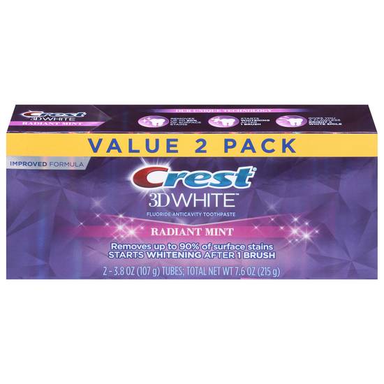 Crest 3d White Radiant Mint Toothpaste Value pack (2 x 3.8 oz)