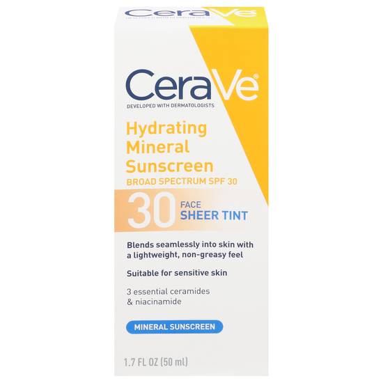 Cerave Face Sheer Tint Hydrating Mineral Sunscreen Spf 30 (1.7 fl oz)
