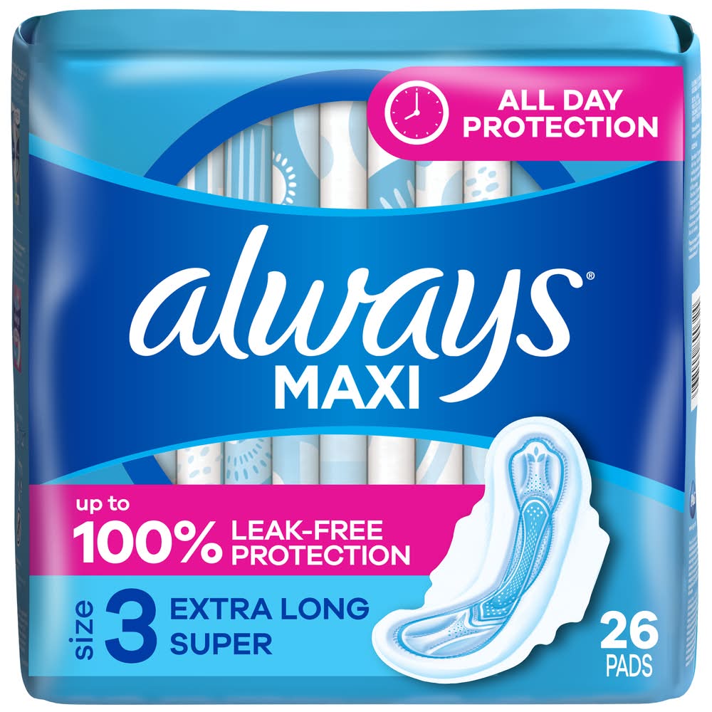 Always Maxi Extra Long Super Pads With Wings, Women, 3 (26 ct)