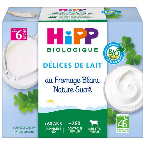 Hipp - Biologique délices de lait fromage blanc nature coupelles dès 6 mois (4 unité)
