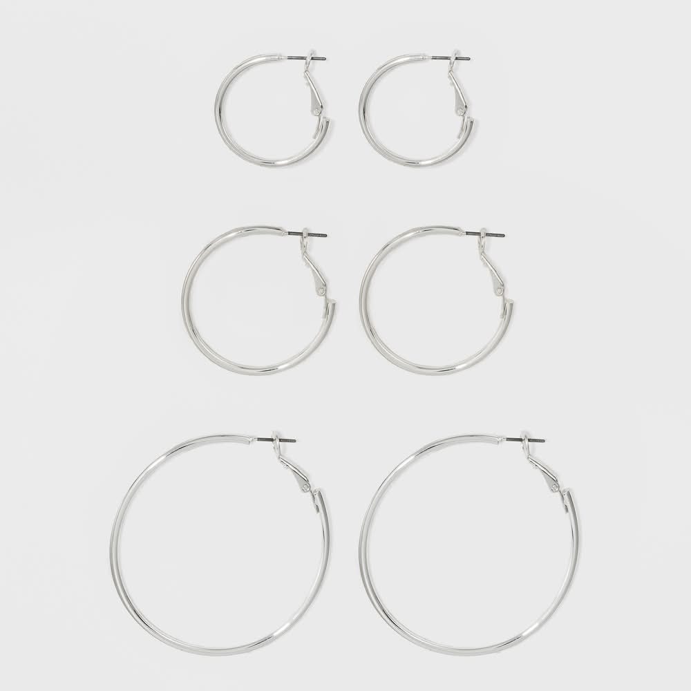A New Day Hoop Earring Set, 2.25 in, Silver (3 ct)