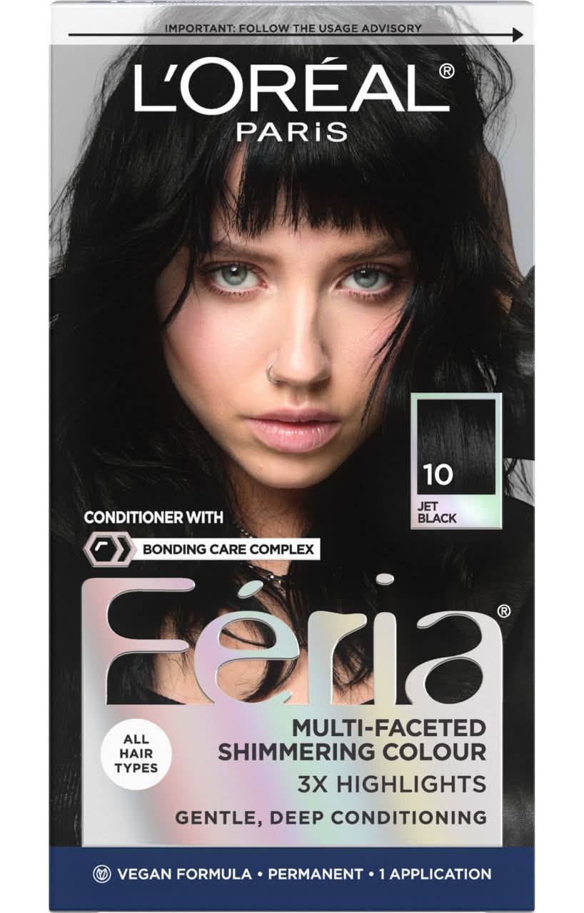L'Oréal Feria High Intensity Multi Faceted Shimmering Permanent Hair Color, 10 Jet Black