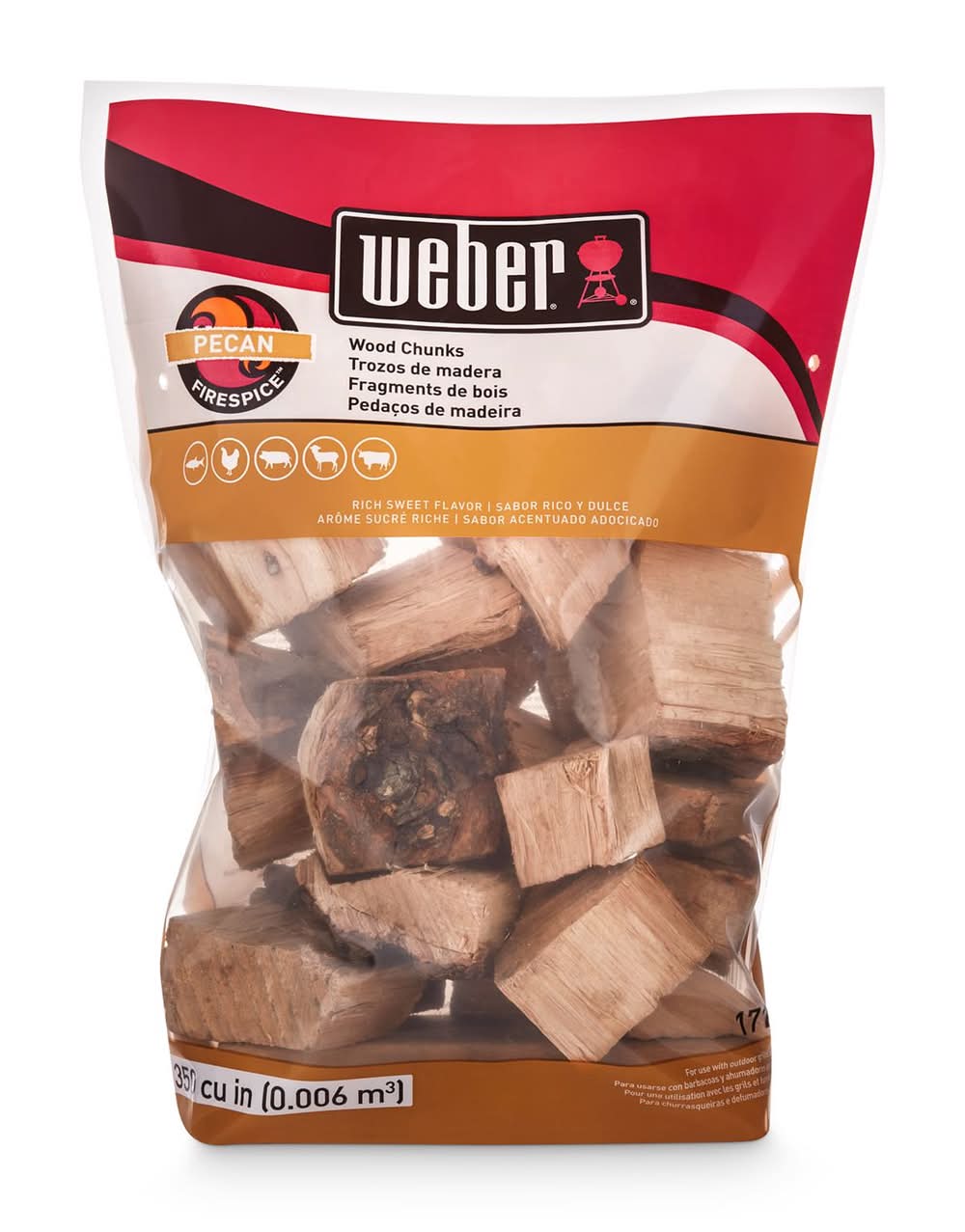 Weber Firespice All Natural Pecan Wood Smoking Chunks 350 Cu In