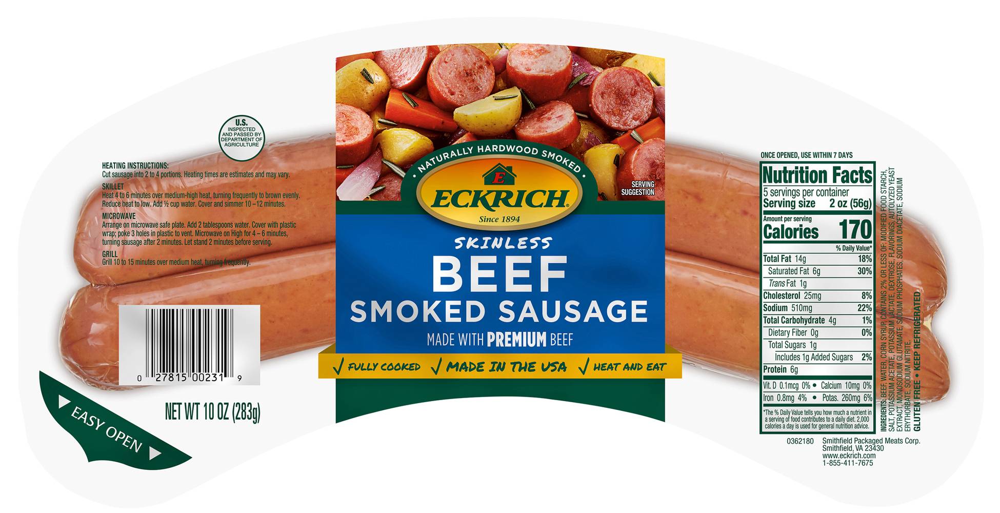 Eckrich Beef Skinless Smoked Sausage (10 oz)