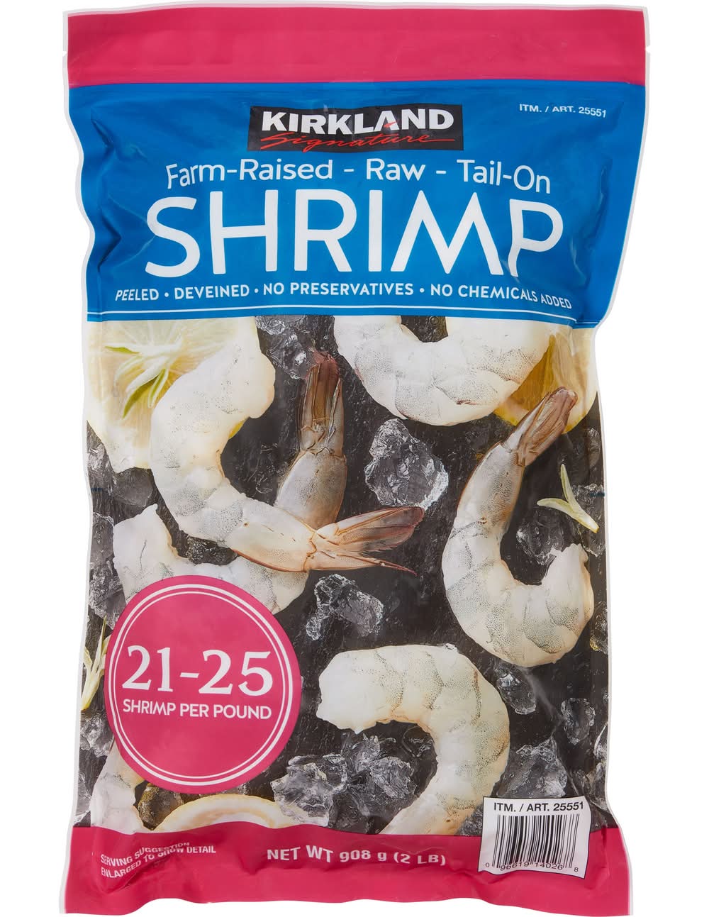 Kirkland Signature Farm-Raised Raw Shrimp, Tail-On, 21-25-count per Pound, 2 lbs