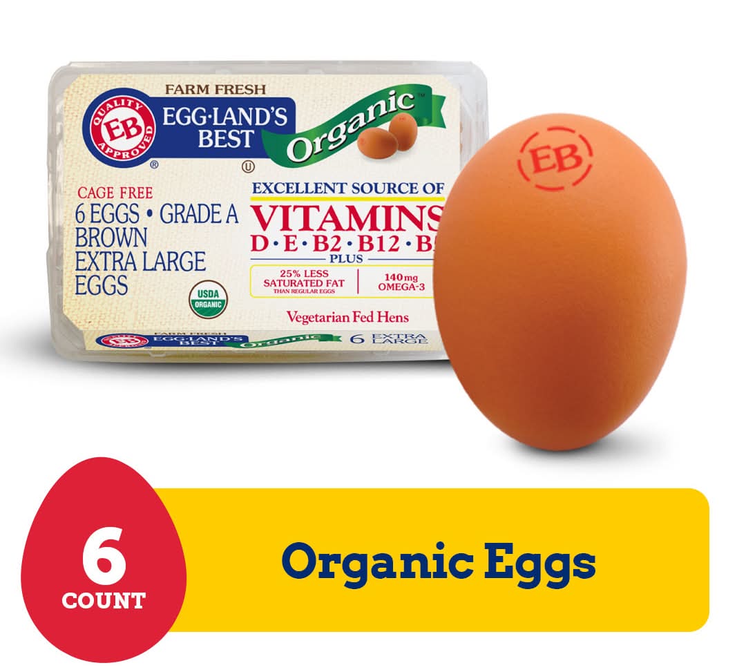 Eggland's Best 100% USDA Organic Certified Extra Large Brown Eggs, 6 count