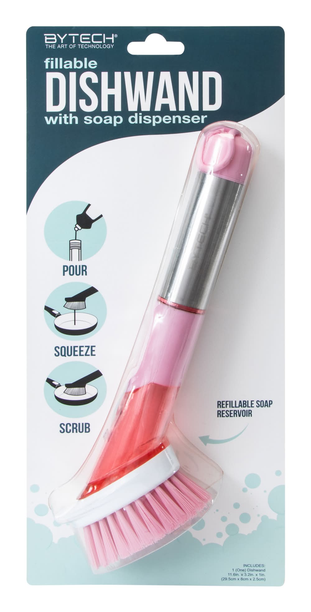 Fillable Dishwand With Soap Dispenser Pink