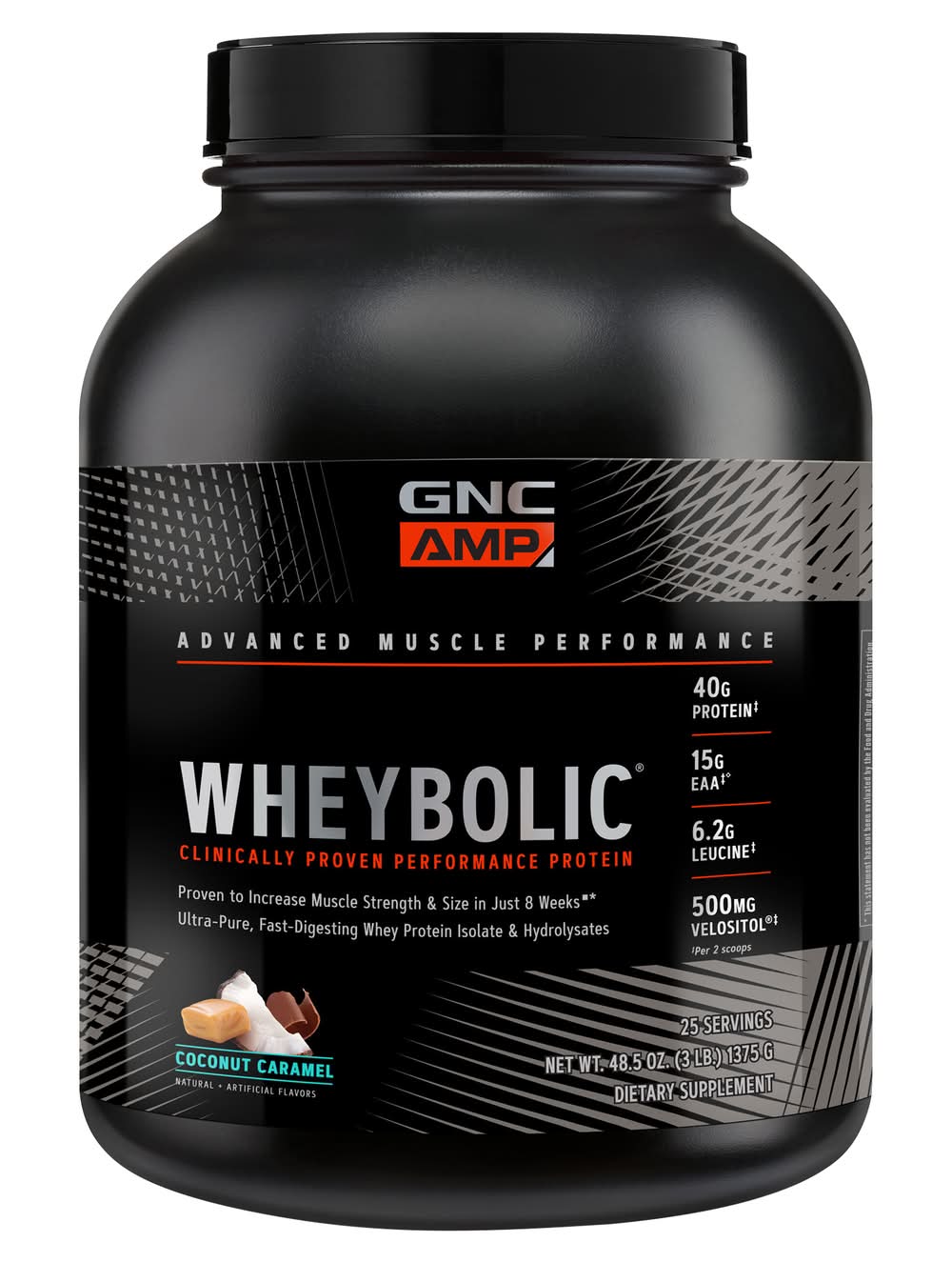 GNC Amp Wheybolic Muscle Performance Protein Powder, Coconut Caramel (48.5 oz)