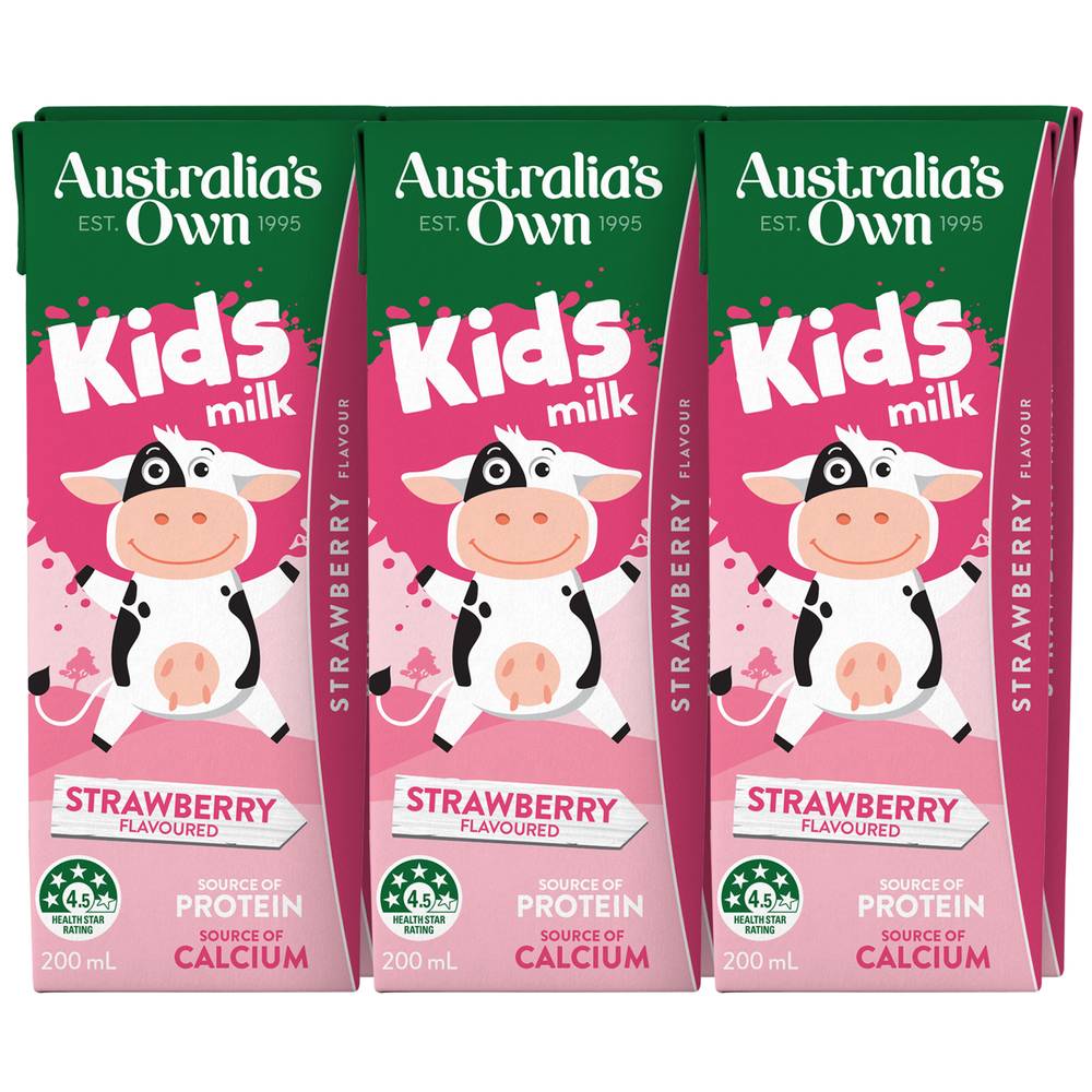 Australias Own Strawberry Kids Milk 200ml 6 pack