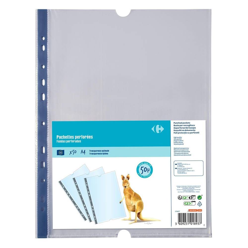 Carrefour - Pochettes perforées transparentes format a4 (50)