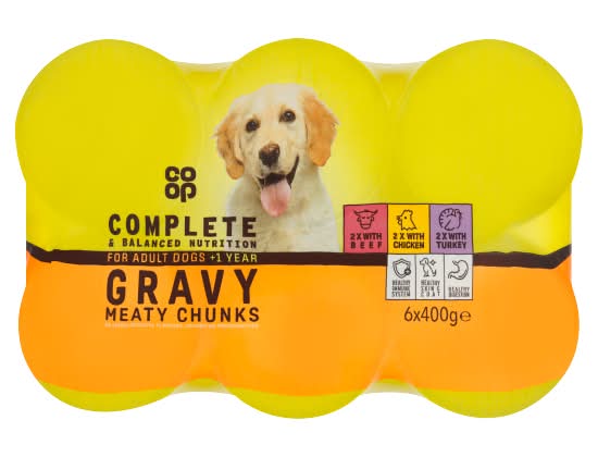 Co-Op Meaty Chunks in Gravy Selection + 1 Year (6 pack)
