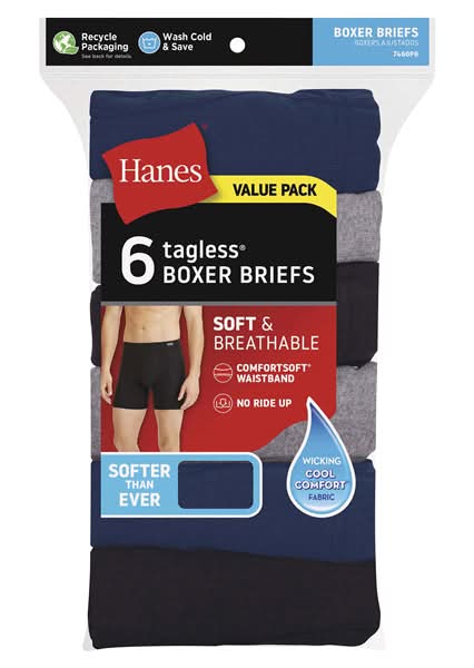 Hanes Mens Tagless Comfort Soft Boxer Briefs, 2XL, Assorted (6 ct)