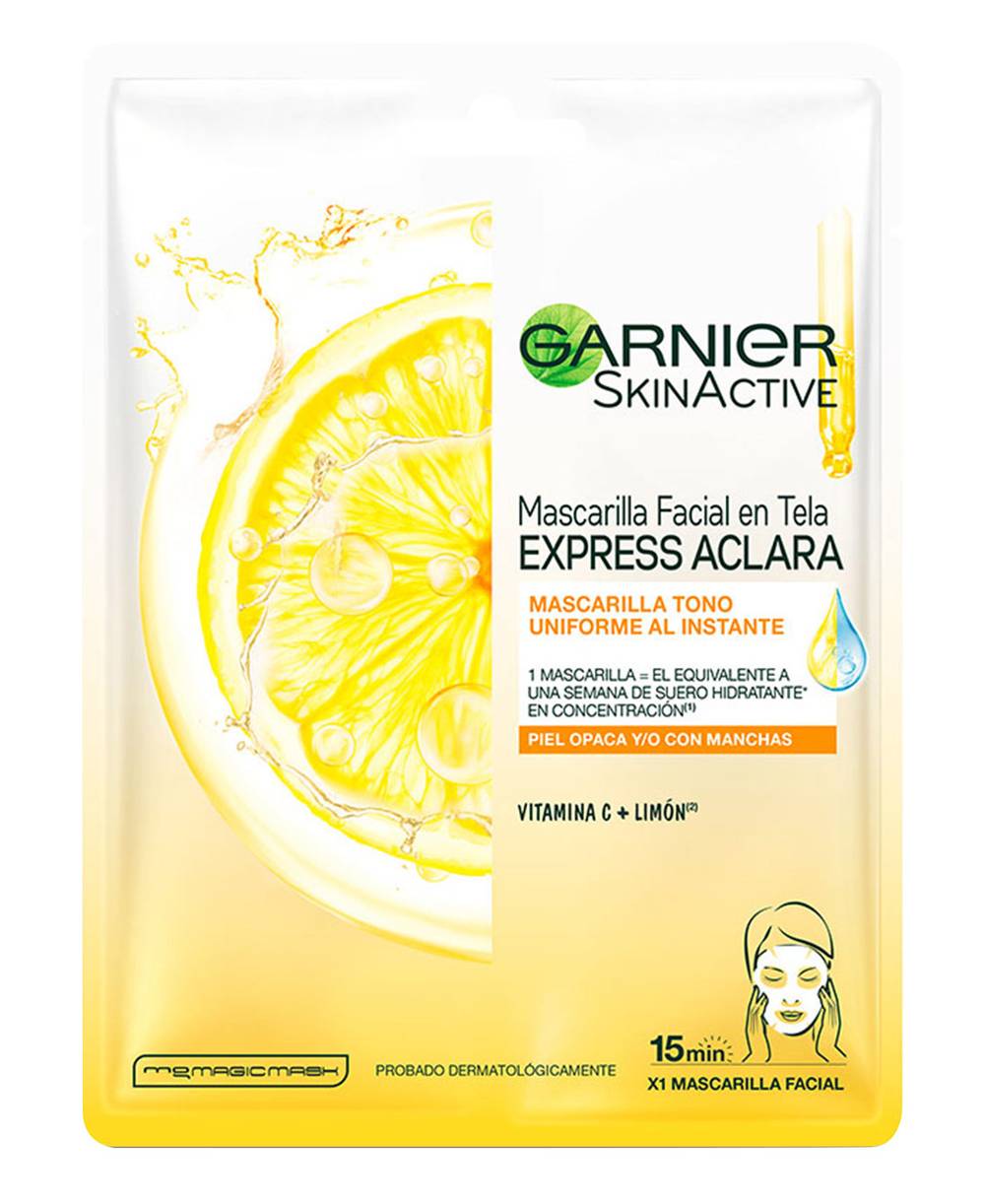 Garnier · Skin active express aclara mascarilla facial en tela con vitamina c (28 g)