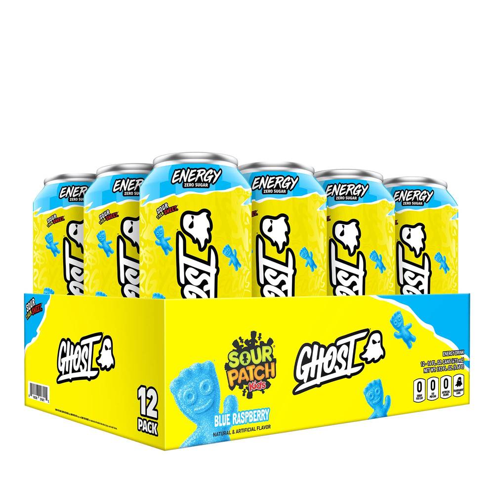 Ghost Sour Patch Kids Blue Raspberry Energy Drink (12x 16oz cans)