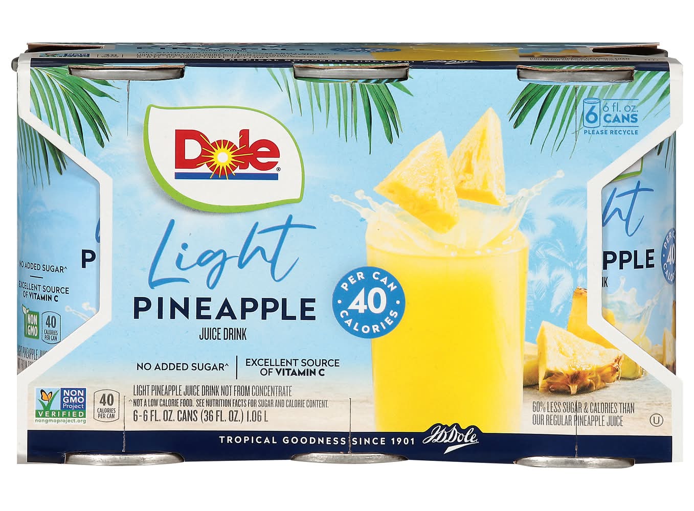 Dole Light Juice Drink, Pineapple (6 x 6 fl oz)