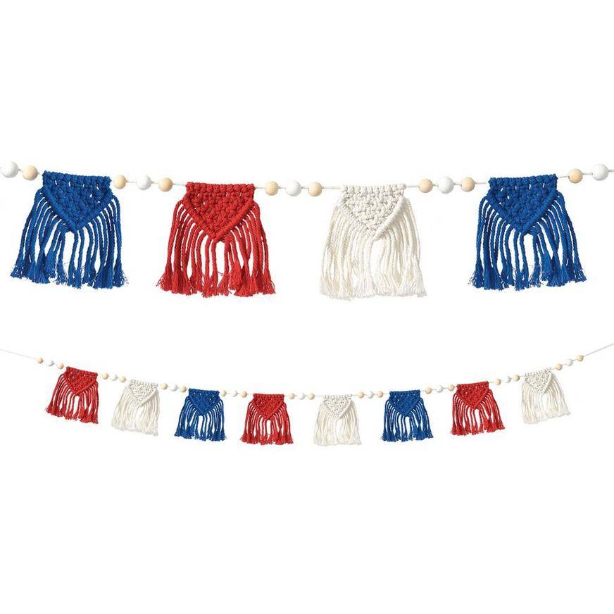 Party City Patriotic Macrame Pennant Banner (red-white-blue)