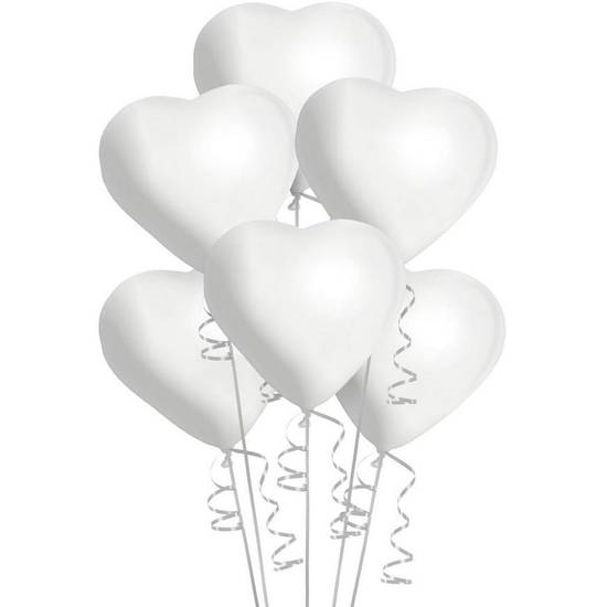 Uninflated 6ct, 12in, White Heart Balloons