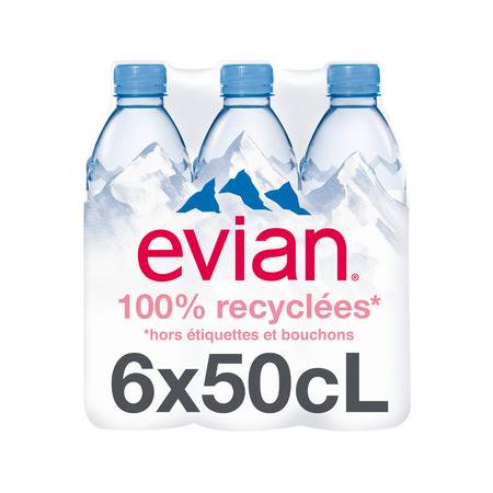 Eau minérale naturelle EVIAN - le pack de 6 bouteilles de 50cL