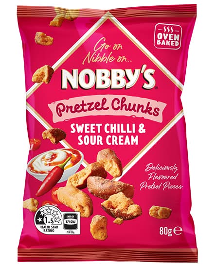 Nobby'S Pretzel Chunks Sweet Chilli & Sour Cream Snacks 80G