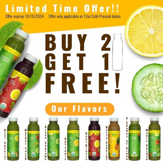 Buy 2 Juices, Get 1 Juice Free!