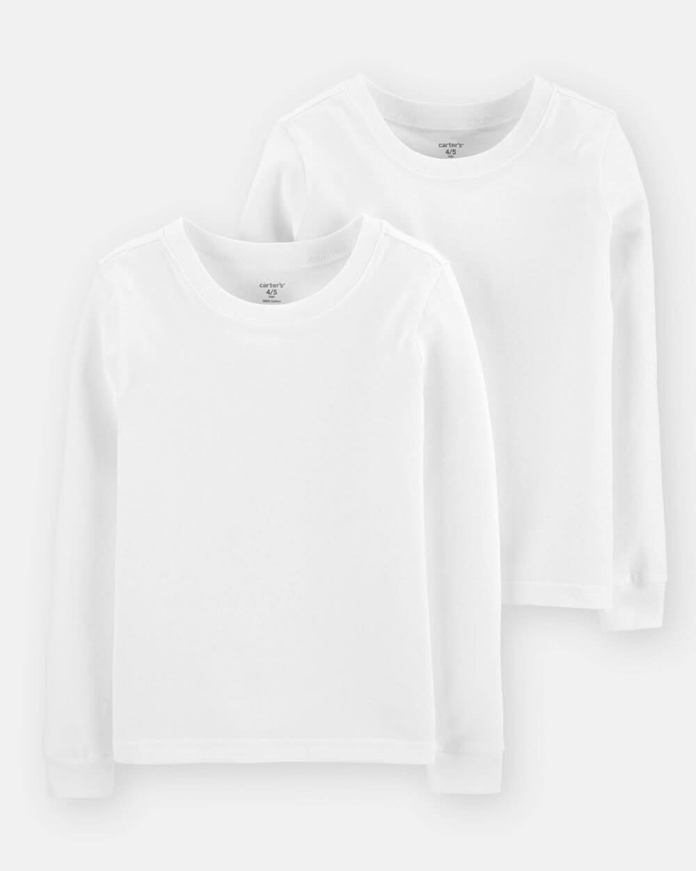 Boys 2-Pack Long-Sleeve Undershirts - White - 6-7