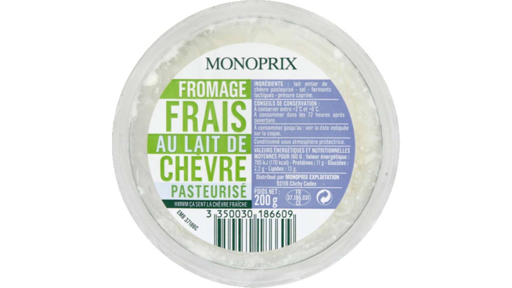 Monoprix - Fromage frais au lait de chèvre pasteurisé