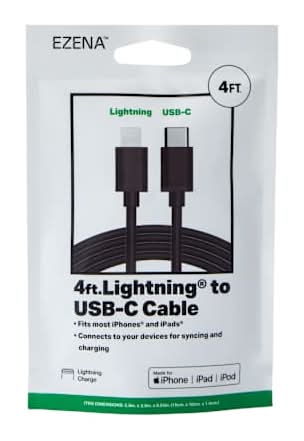 Lightning® To USB-C Cable 48in Black
