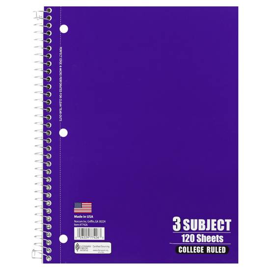 Norcom 120 Sheets College Ruled 3 Subject Notebook (1 ct)