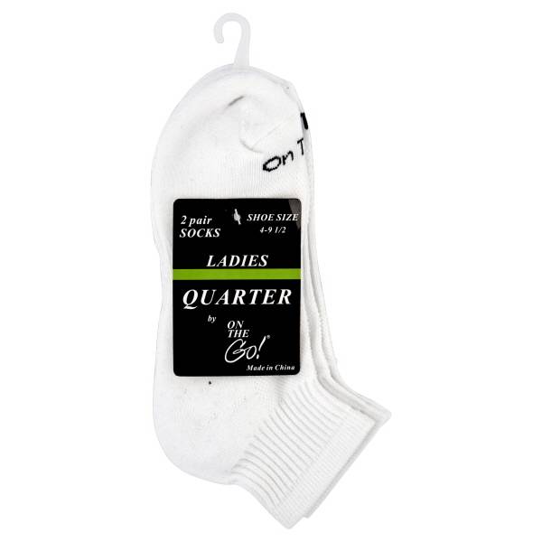 On the Go! Quarter White Ladies Socks