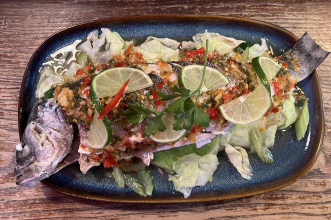 Steamed Sea bass with Lime & Chilli
