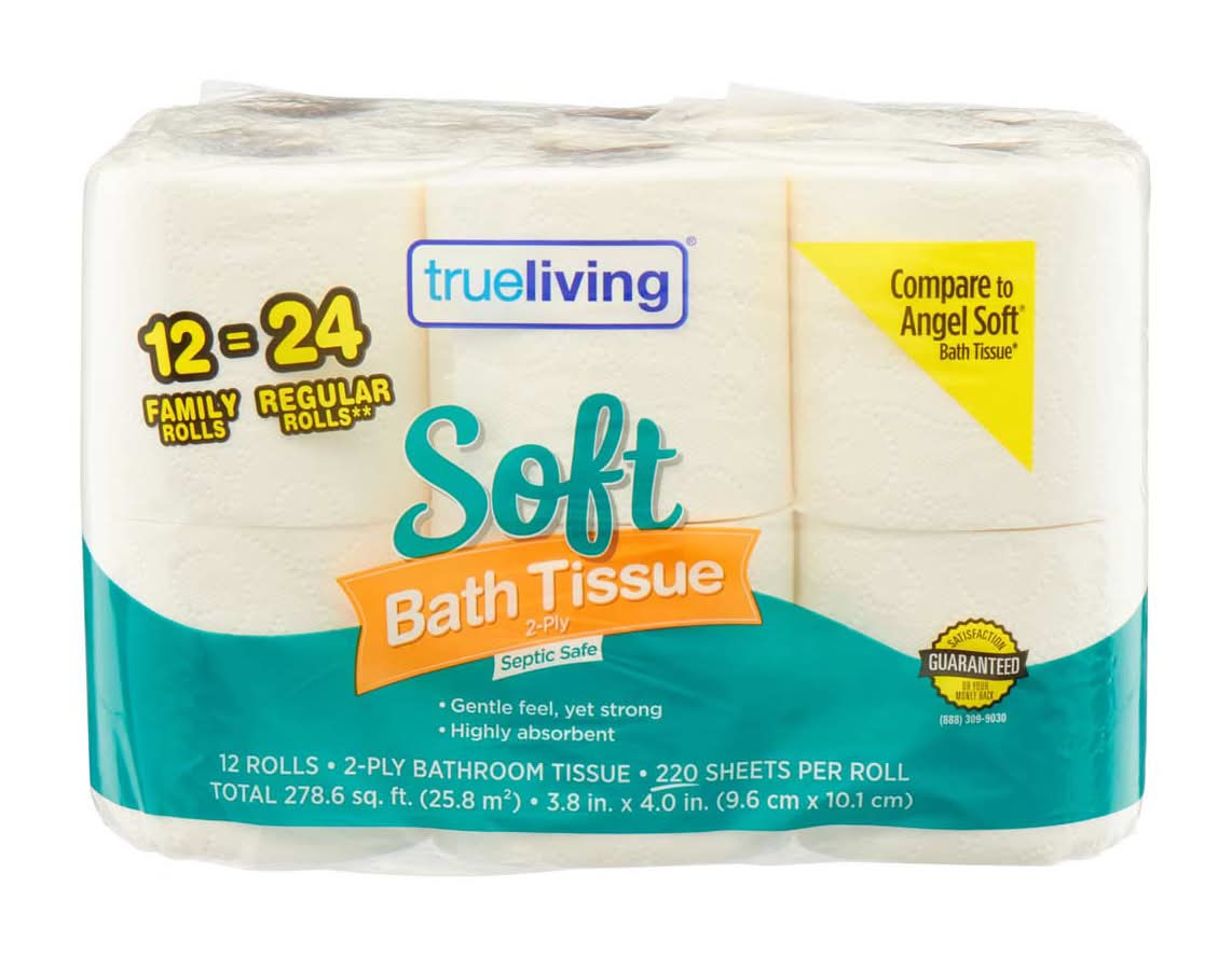 True Living Soft Bath Tissue 2-Ply Family Rolls 12 Ct