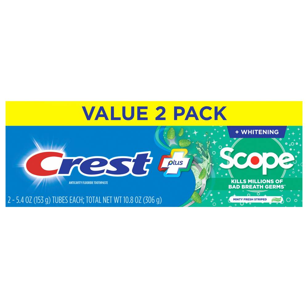 CREST Plus Scope Minty Fresh Whitening Toothpastes (10.8 oz, 2 ct)