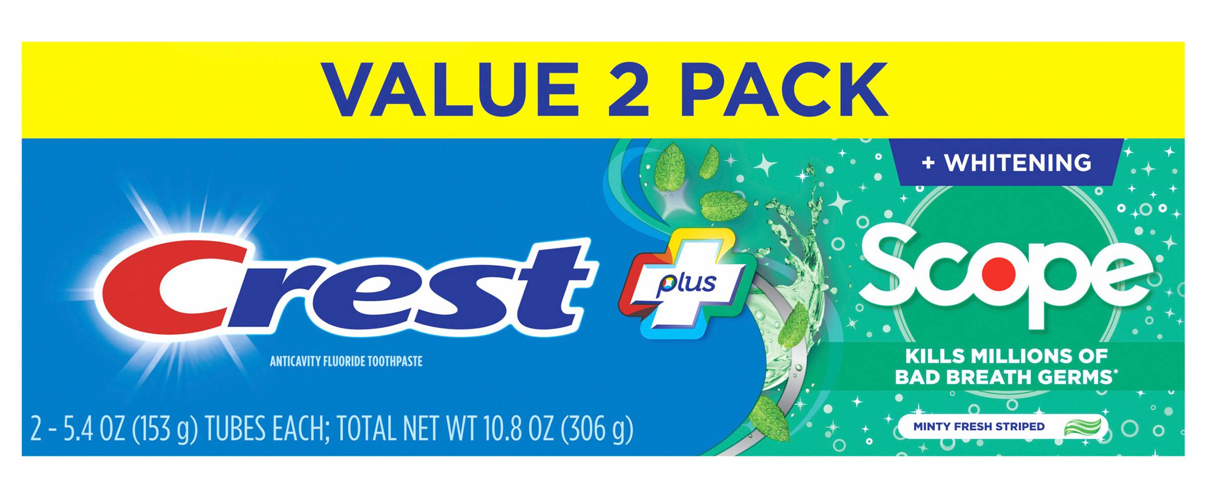 CREST Plus Scope Minty Fresh Whitening Toothpastes (10.8 oz, 2 ct)