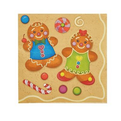 Cocktail Napkins - 100-Pack Disposable Paper Napkins, Christmas Holidays, Cute Boy Girl Gingerbread Cookie Design, Unfolded 13x13", Folded 6.5x6.5"