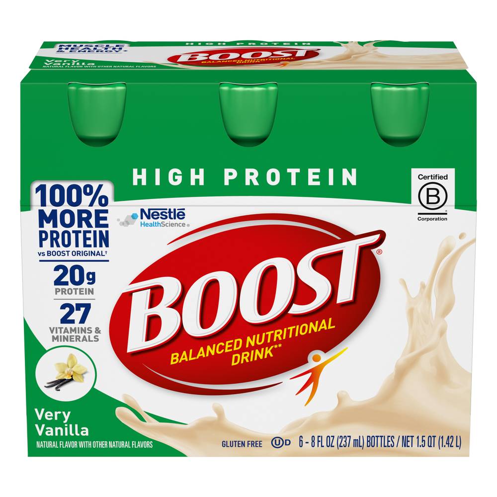 Boost High Protein Balanced Nutritional Drink, Very Vanilla (6 x 8 fl oz)