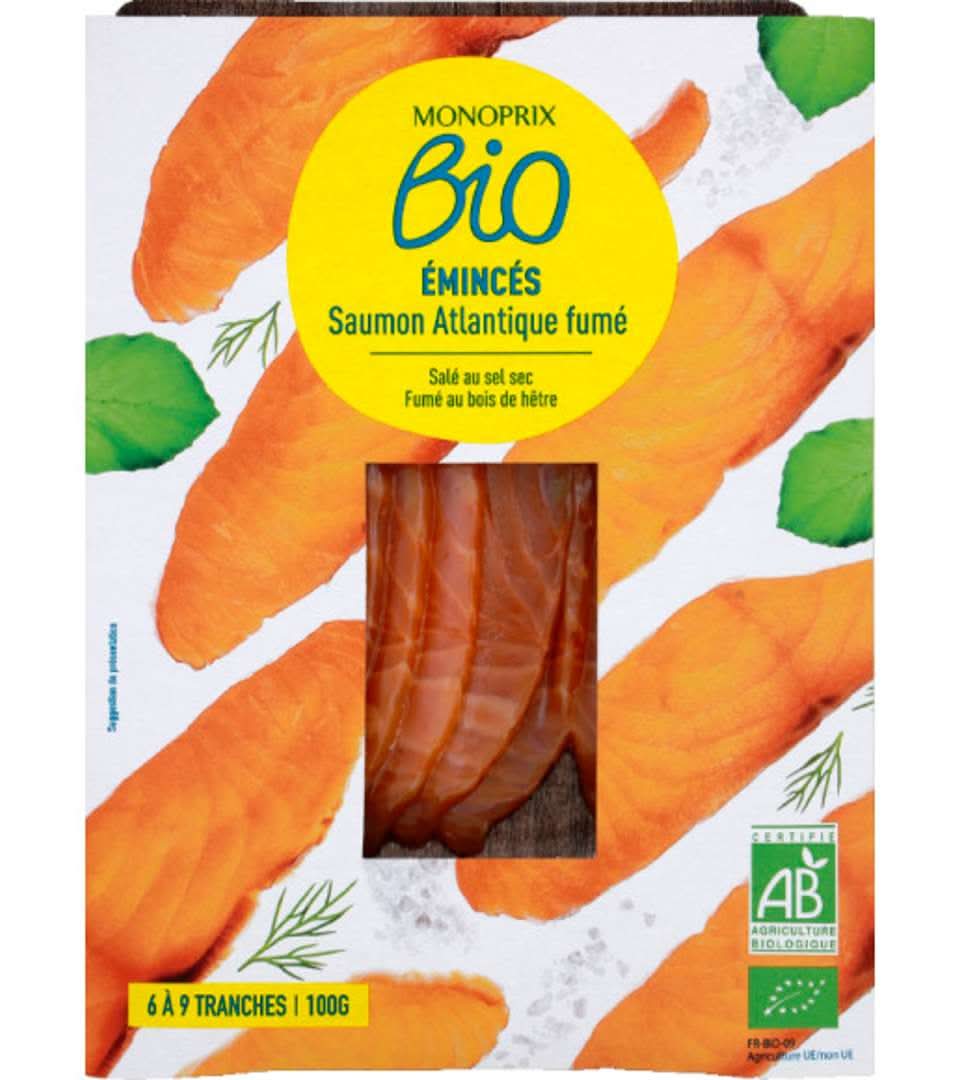 Monoprix Bio - Émincés de saumon atlantique fumé (100g)