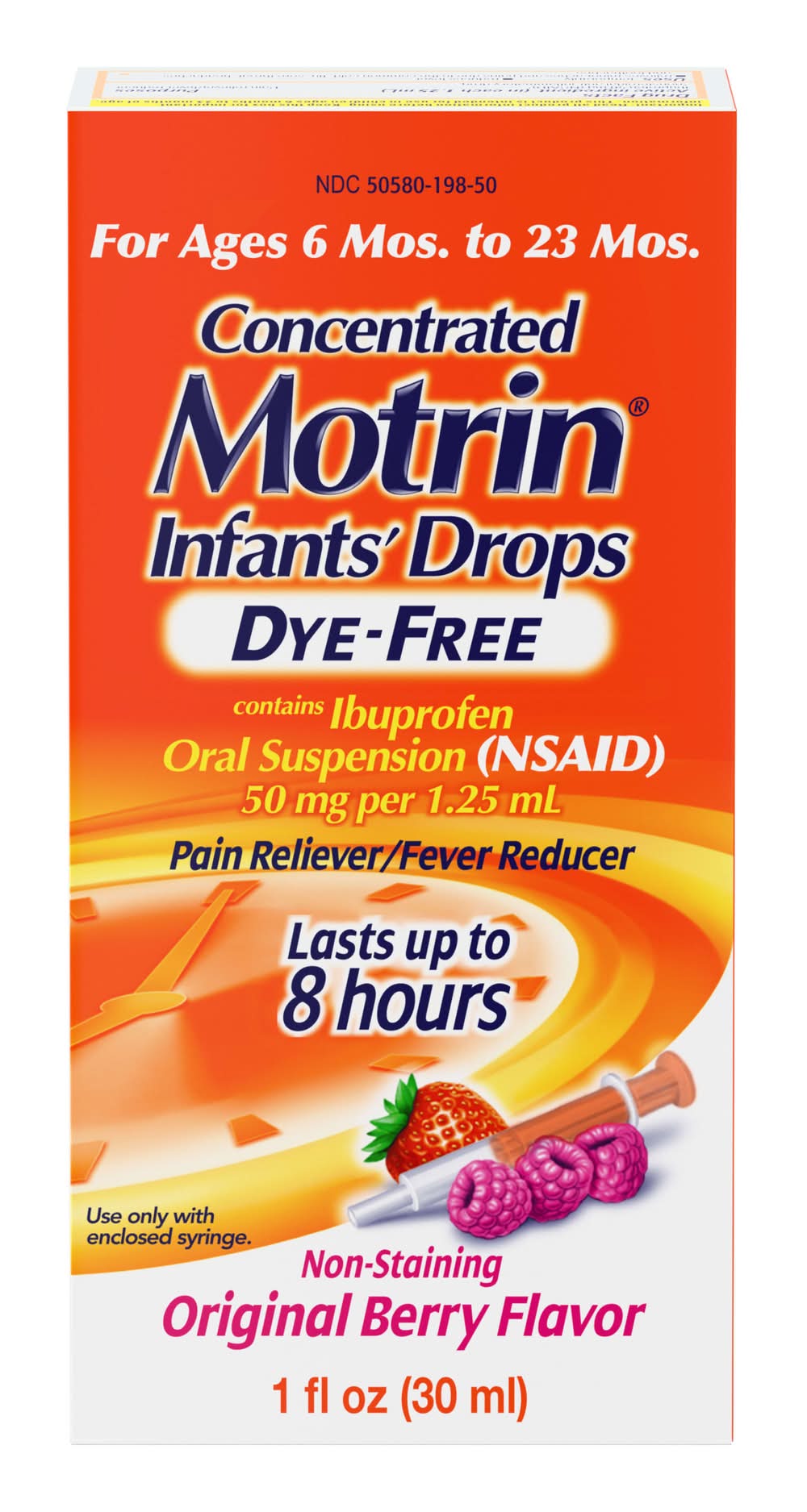 Motrin Infants' Concentrated Pain Reliever Liquid Medicine Drops 6-23 Months, Original Berry (1 fl oz)