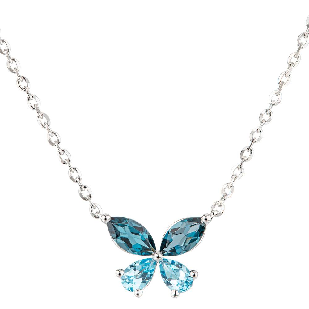 London Blue and Swiss Blue Topaz 14kt White Gold Butterfly Necklace