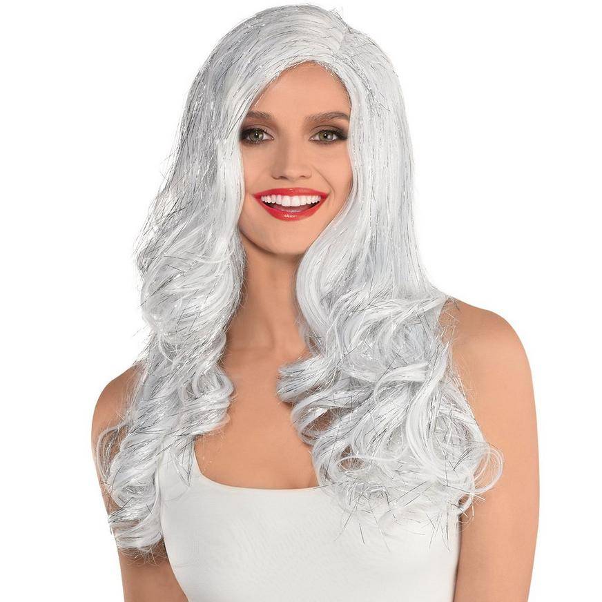 Party City Long Glam Wig, Female, Silver