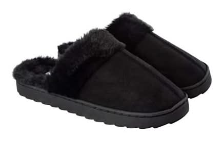 Juniors Fur Scuff Slippers 9 Black