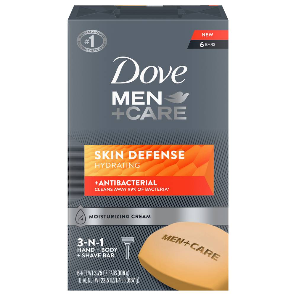 Dove Men+Care Skin Defense 3-n-1 Hand + Body + Shave Bars (6 ct)