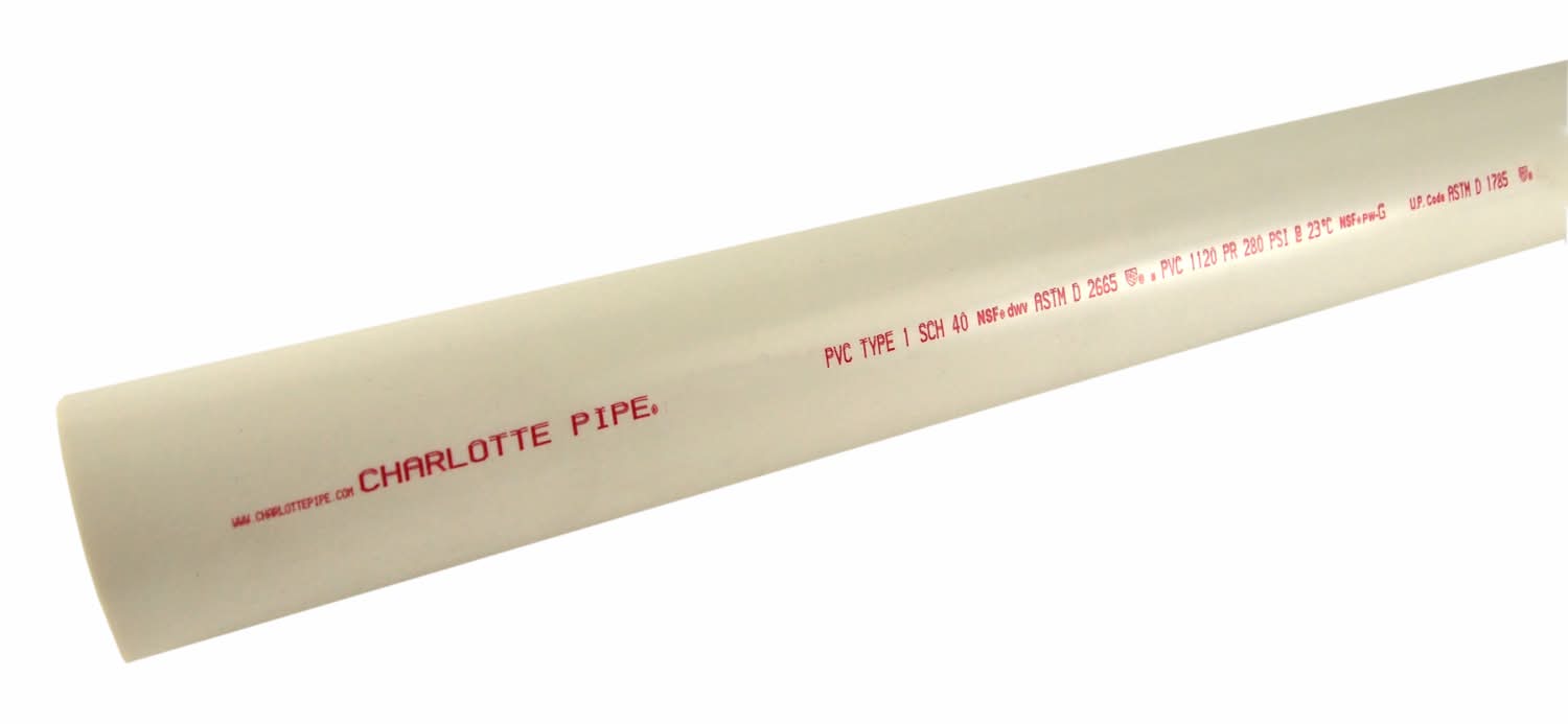 Charlotte Pipe Schedule 40 Pvc Dual Rated Pipe 1-1/2 In. D X 10 Ft. L Plain End 330 Psi