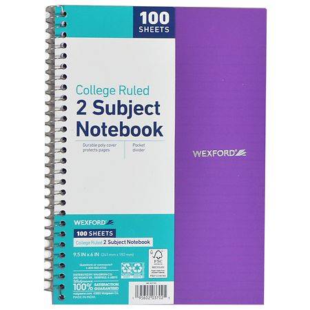 Wexford College Ruled 2 Subject Notebook - 1.0 ea