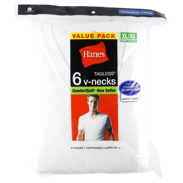 Hanes Men's Comfortsoft V-Neck T-Shirts, White, 6 Pack, X-Large